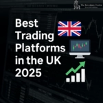 Best trading platforms in the UK 2025" banner featuring UK flag, trading chart icons, and a rising graph, promoting top UK trading platforms with The Investors Centre branding.