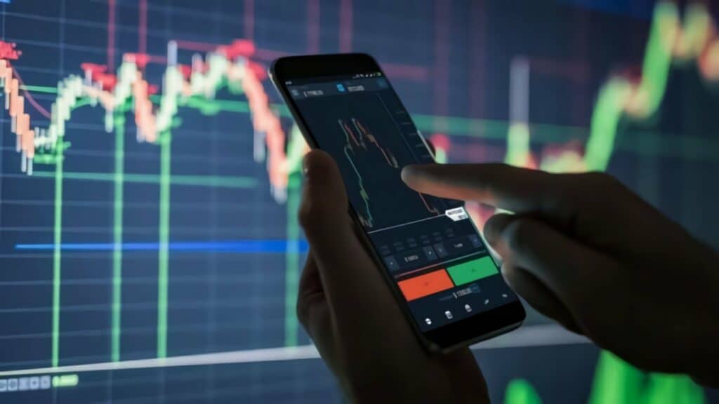 Investor looking at a trading chart on their phone