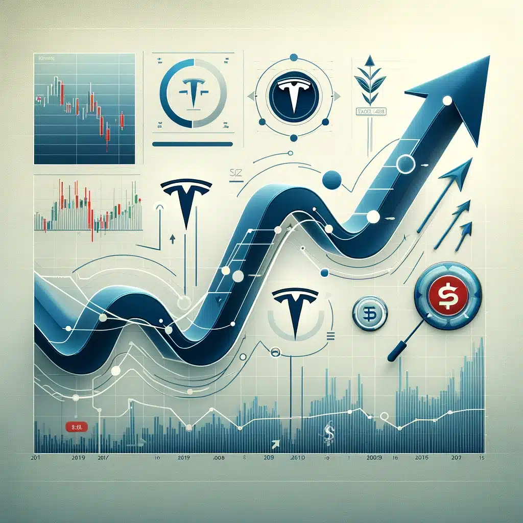 visually represents the process of short selling Tesla stock, with an emphasis on charting effects and no text. It incorporates a modern chart with a downward trend and abstract icons to illustrate the key steps of short selling