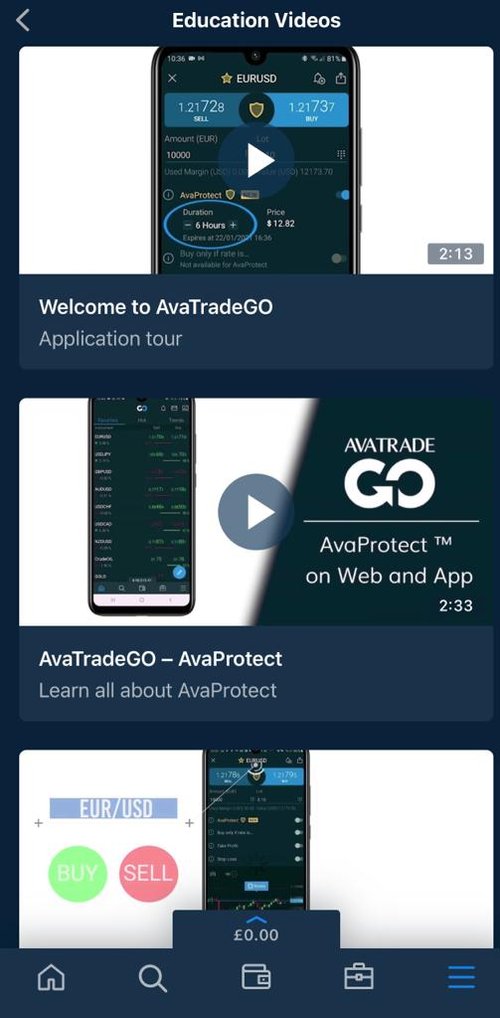 Avatrade screenshot of educational videos