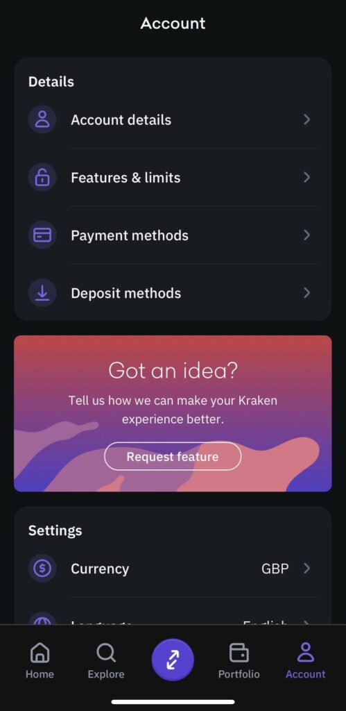 Kraken Mobile App Account Screen Kraken review