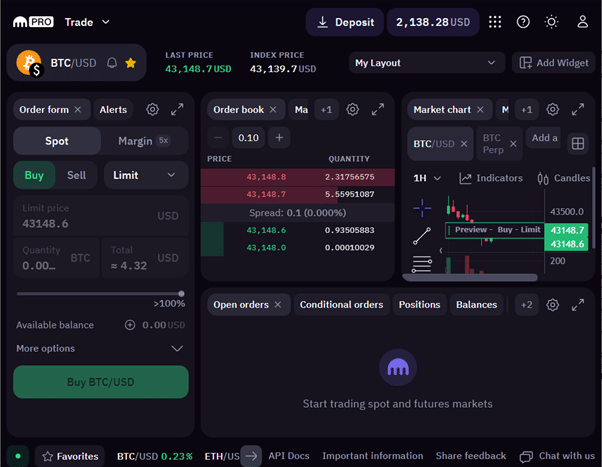Kraken Pro trading screen fees