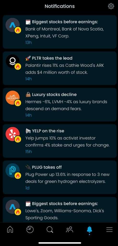 Trading 212 app screenshot of notification page