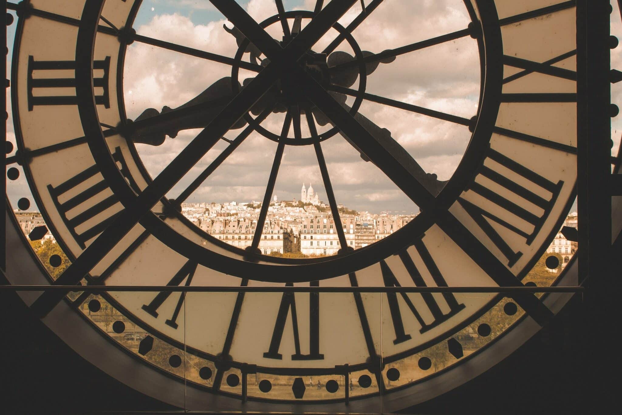 View from inside a clock tower looking over the city