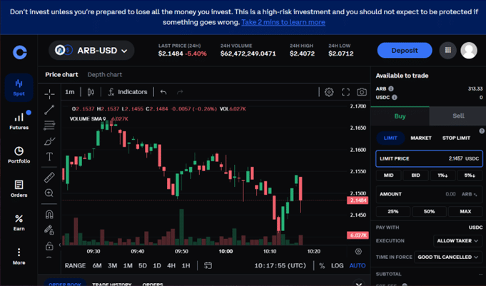 Coinbase Advanced Screenshot desktop for OKX vs Coinbase