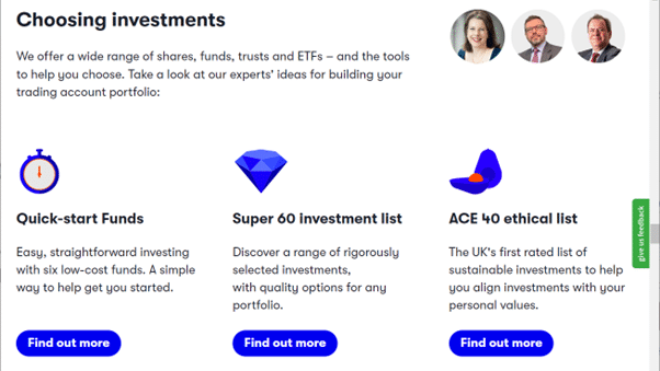 Interactive investor Review desktop screenshot Choosing Investments