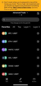 OKX Advanced Trading UI Mobile Screengrab for okx vs coinbase