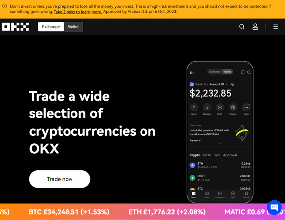 OKX Home Page to demonstrate interface for OKX vs Coinbase