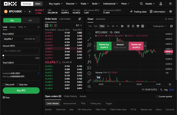 OKX Spot Trading Desktop Screenshot to Demonstrate Interface for OKX Review fees