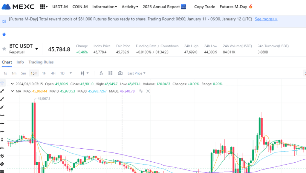 mexc futures trading webpage screengrab