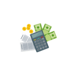 Calculator surrounded by money