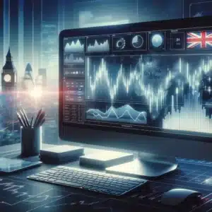 eflecting the concept of the 'best options trading platform in the UK'. It features a modern and sophisticated interface with detailed charts and graphs, and subtly incorporates elements of the UK in the background.