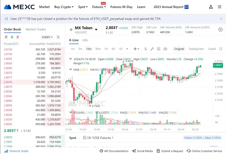 MEXC DESKTOP SCREENSHOT SHOWING TRADE USER INTERFACE