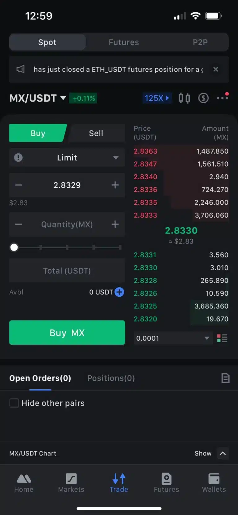 MEXC Mobile Screenshot showing spot trading user interface for MEXC vs OKX comparison