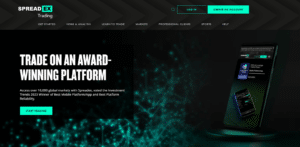 spreadex screen grab of home page showcasing trading and investment capabilities