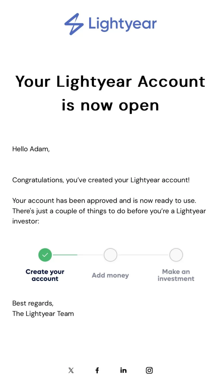 Account Opening Email Screenshot