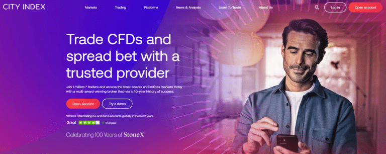 city index home page showcasing trading abilities and features