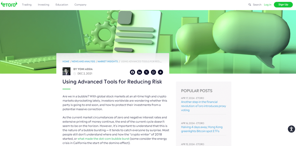 Insightful eToro guide on using advanced tools for risk reduction in online trading.