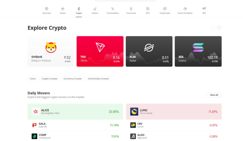 eToro homepage screenshot with social trading network interface, perfect for UK beginners looking to follow expert traders