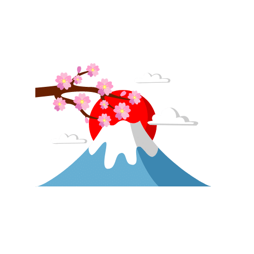 Mount Fuji with cherry blossom beneath it