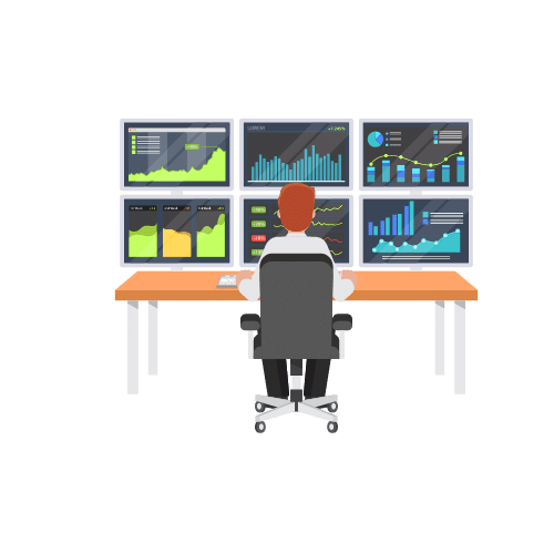 trader with 6 large screens