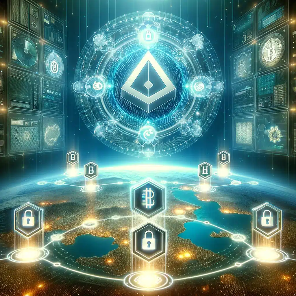 The image showcases a glowing emblem that represents 'Uphold', surrounded by advanced digital locks and stylized blockchain links, illustrating robust security measures. Digital coins and bits are safeguarded in transparent shields, floating around the 'Uphold' emblem, signifying the protection and safety of assets, all against a background that symbolizes trust, stability, and growth in the realm of cryptocurrency.