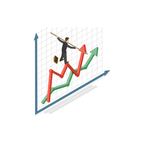 Illustration of man walking trading chart like a tightrope