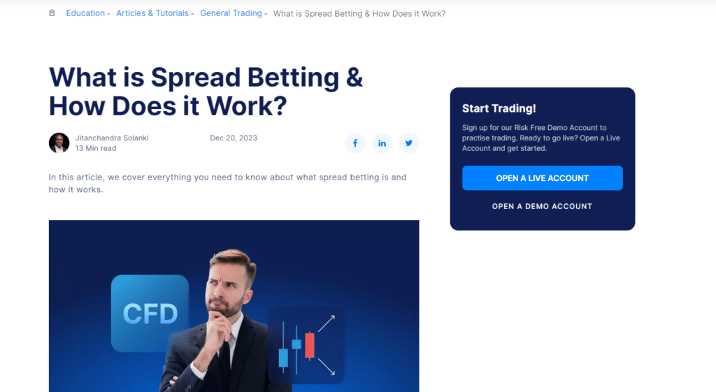 Home screen of Admirals spread betting featuring their spread betting services with a man pondering over CFD charts on a digital device.