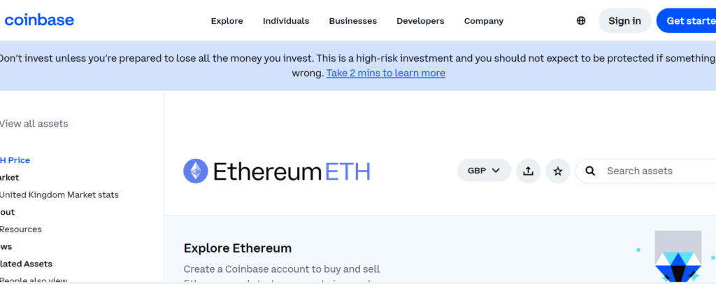 Coinbase transaction screen capturing of Ethereum (ETH), including price and fees.