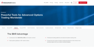 Interactive Brokers advanced options trading tools with commission details and global market access.