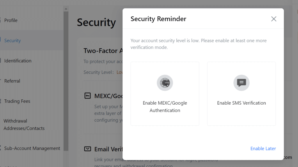 Screenshot of the 2FA setup page.