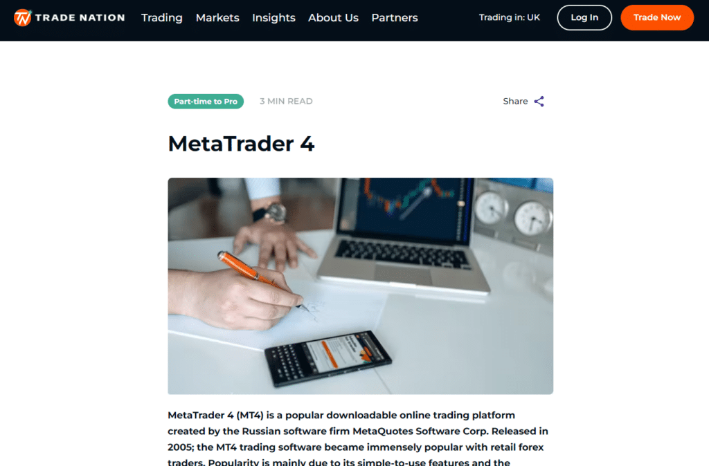 Trade Nation's guide on MetaTrader 4 platform showcasing ease of trading online.