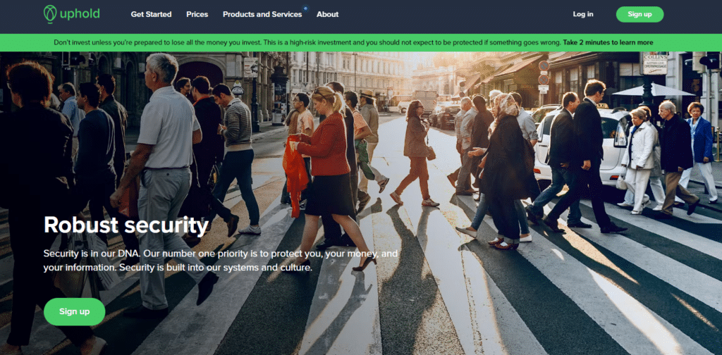 Detailed view of Uphold's security measures and protocols to protect user accounts and assets
