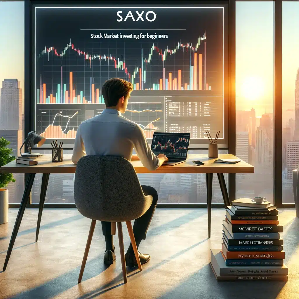 Man sitting at computer getting educated in the stock market by using Saxo as his investment platform