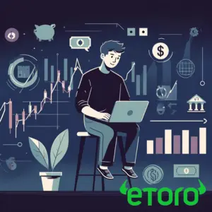 Digital graphic showcasing stock market trends with the text Shorting Stocks and eToro logo at the bottom right.