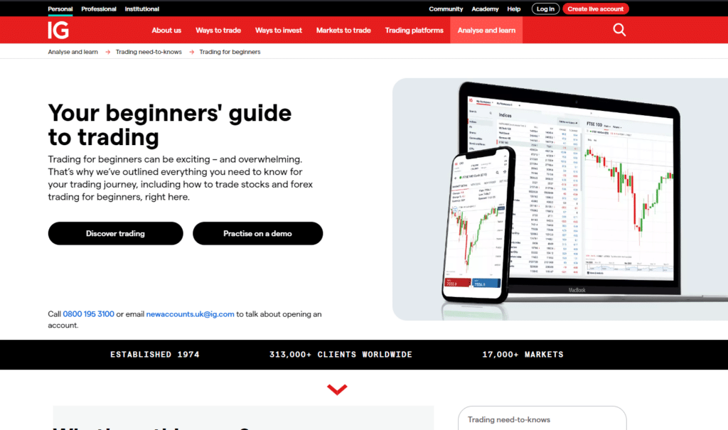 IG vs Saxo: A Data-Driven and Personal Take on Two Leading Brokers 5 IG's beginner's guide to trading, offering resources to understand stock and forex trading, along with practice on a demo account.