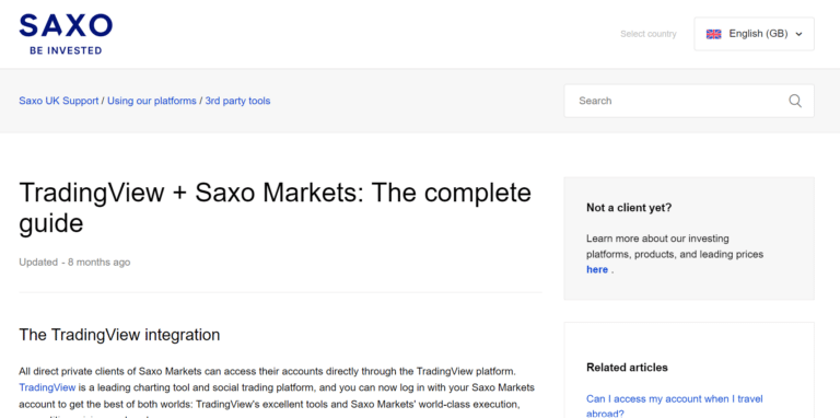 Saxo Bank TradingView integration displaying powerful charting tools and seamless trading experience for global market access.