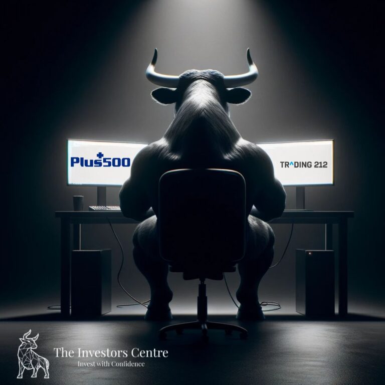 Bull investor comparing Freetrade and Trading 212 on dual monitors – The Investors Centre