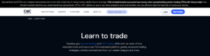 CMC Markets Learn to Trade page offering free resources on spread betting and CFD trading strategies, platform guides, and webinars for UK traders