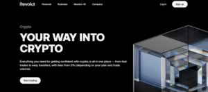 Revolut crypto platform homepage highlighting beginner-friendly trading tools and integrated banking features for UK users.