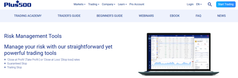 Risk management plus500 screengrab