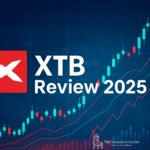 XTB Review 2025 featured image with XTB logo, rising candlestick chart, and The Investors Centre watermark—designed for UK trading insights and SEO visibility.