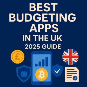 Infographic titled 'Best Budgeting Apps in the UK 2025 Guide' with finance and UK-themed icons.