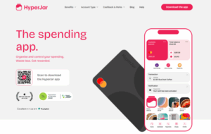 HyperJar app homepage showcasing smart spending and budgeting tools with prepaid card integration.
