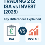 Trading 212 ISA vs Invest 2025 comparison infographic showing key differences with ISA pound icon and Invest growth chart, ideal for UK investors evaluating tax-free and general investment accounts