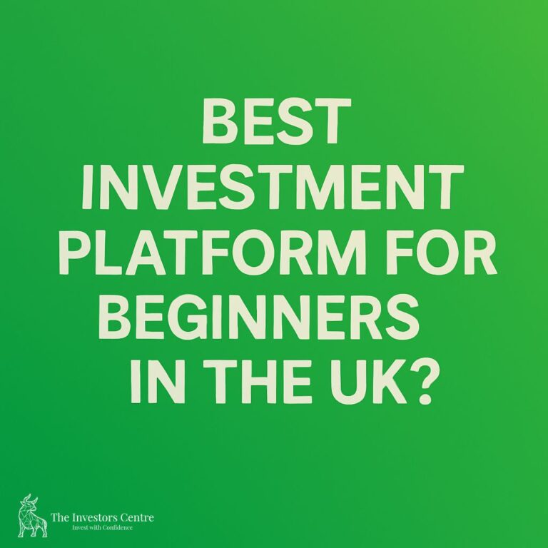 Green background with white text asking 'Best Investment Platform for Beginners in the UK?'