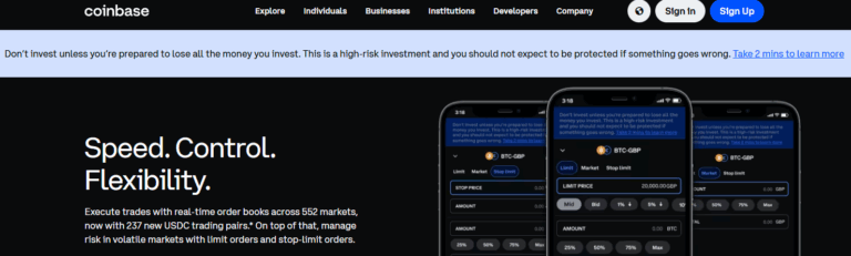 Coinbase Speed, Control and Flex screengrab