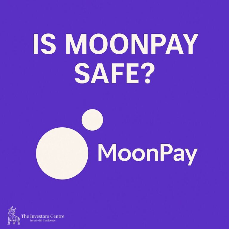 Purple background with bold text 'Is MoonPay Safe?' and MoonPay logo beneath