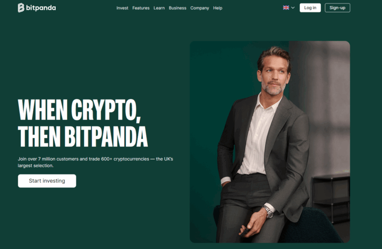 Bitpanda Homepage screenshot featuring platform website