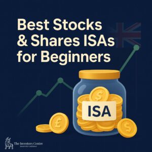Featured image showing the best stocks and shares ISAs for beginners in the UK with investment growth and savings icons